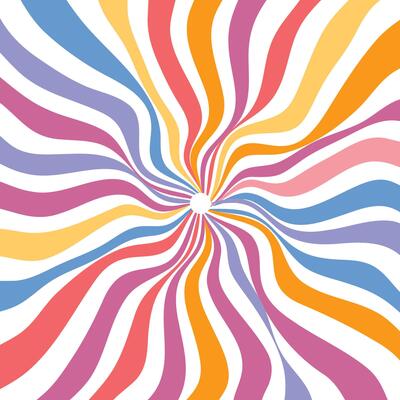 Colorful vortex, groovy curved lines, trippy pattern, vintage style, dynamic motion, vibrant 70s inspired art
