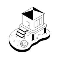 A premium isometric icon showing beach lodge exterior. vector