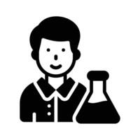 Person with beaker denoting chemist character, glyph style icon vector