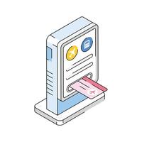 A trendy isometric icon showing ticket terminal system vector