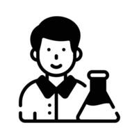 Person with beaker denoting chemist character, glyph style icon. vector