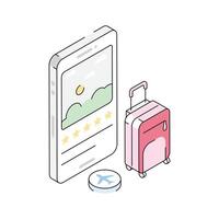 A modern isometric icon showing a travel app interface vector