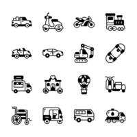 Grab this trendy set of transport and travel glyph style icons vector