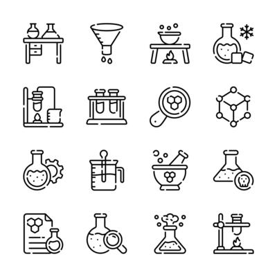 Check out premium pack of chemistry experiments outline icons