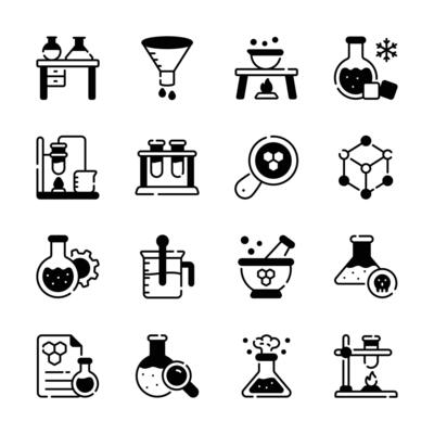 Check out premium pack of chemistry experiments glyph icons