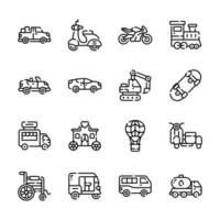 Grab this trendy set of transport and travel outline style icons vector