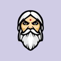 An old man with a beard and a red dot on his forehead vector