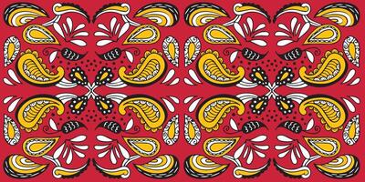 African ethnic paisley red, yellow pattern. seamless beautiful Kitenge, chitenge, dutch wax style. fashion design in red paisley. botanical abstract motif. floral Ankara prints, African wax prints. vector