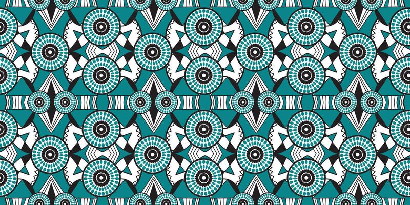 African ethnic traditional green pattern. seamless beautiful Kitenge, chitenge, Ankara style. fashion design in teal. Geometric circle abstract motif. Floral Ankara prints, African wax prints