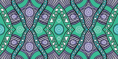 African ethnic green pattern. seamless beautiful Kitenge pattern, chitenge ethnic style. fashion design in Africa. Geometric teal abstract motif. Ankara pattern prints, African wax prints. vector