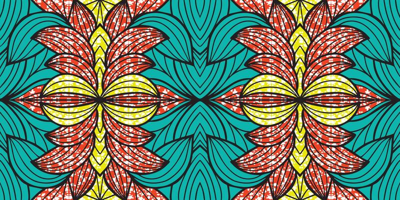 African ethnic green teal, red pattern. seamless beautiful Kitenge pattern, chitenge ethnic style. fashion design in Africa. floral abstract motif. Ankara flower pattern prints, African wax prints.