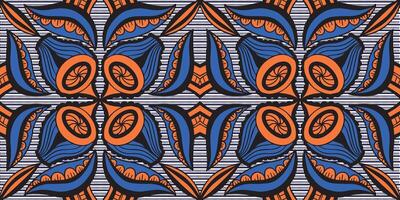 African ethnic blue, orange pattern. seamless beautiful Kitenge pattern, chitenge ethnic style. fashion design in Africa. floral abstract motif. Ankara flower pattern prints, African wax prints. vector
