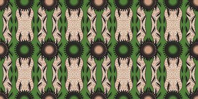 African ethnic green pattern. seamless beautiful Kitenge, chitenge,Ankara style. fashion design in colorful. Geometric circle abstract motif. Floral Ankara prints, African wax prints vector