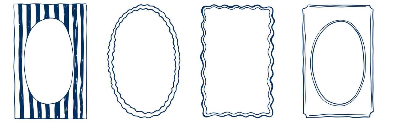 Hand drawn ink vintage frames. Stamp or letter mark frames for greeting cards, wedding, birthday party, invitations in italian or greek marine sea coastal style. Minimalist ornament borders
