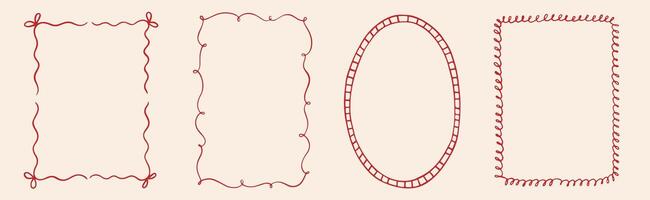 Hand drawn whimsical vintage frames. Bows frame with laces for greeting cards, wedding, birthday party, picnic invitations in cute elegant coquette style. ribbons minimalist ornament borders. vector