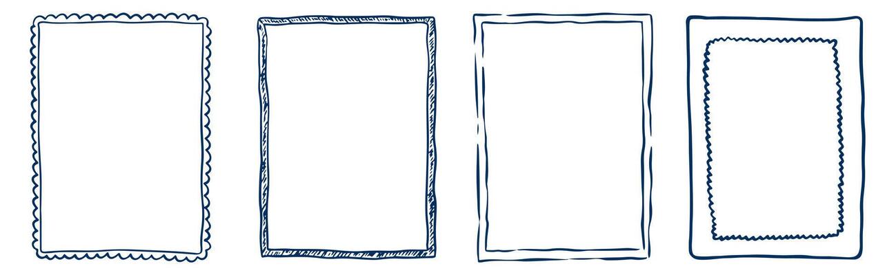 Hand drawn ink vintage frames. Stamp or letter mark frames for greeting cards, wedding, birthday party, invitations in italian or greek marine sea coastal style. Minimalist ornament borders.