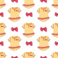 seamless pattern with doodle flat of baby clothes and newborn accessories. Minimalistic illustration of the background vector