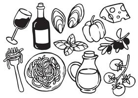 set italian cuisine. illustration in doodle style vector
