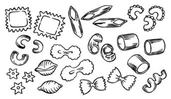 different types of pasta. illustration in doodle style vector