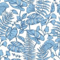 Blue floral pattern with diverse leaves vector