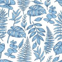 blue botanical leaves pattern vector