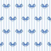 Coquette Outline Blue Bow Seamless Pattern Background. Sketch Ink Ribbon Vintage Wrapping Paper Print. Whimsical Doodle Line Contour Stroke Textile Swatch. Girly Dairy Striped Sophisticated Surface vector