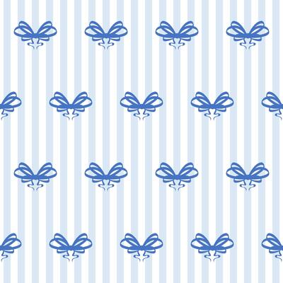 Coquette Outline Blue Bow Seamless Pattern Background. Sketch Ink Ribbon Vintage Wrapping Paper Print. Whimsical Doodle Line Contour Stroke Textile Swatch. Girly Dairy Striped Sophisticated Surface