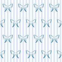 Outline Blue Butterfly Wings Seamless Pattern Background. Sketch Ink Butterfly Vintage Wrapping Paper Print. Whimsical Doodle Line Stroke Textile Swatch. Girly Dairy Striped Sophisticated Surface vector