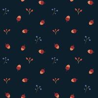 Seamless autumn pattern with acorns and berries on a dark background. Suitable for autumn textiles, print for umbrellas, bedding, bedspread, wallpapers, cover vector