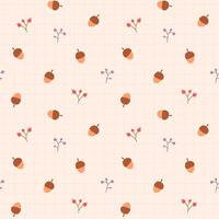 A seamless autumn pattern with acorns and berries on a light cream background with a grid. Perfect for autumn textiles, wallpapers, bed prints, pyjamas, umbrellas, raincoats, bedding vector