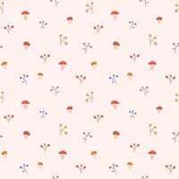 Cosy autumn seamless pattern with mushrooms and berries on a light background. Perfect for autumn textiles, prints, bedding, pillows, bedspreads, wallpaper vector