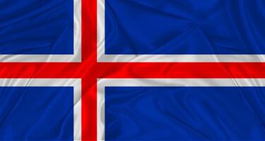 Flag of Iceland with cloth texture. Close up of Icelandic flag waving photo