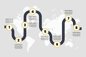 Roadmap infographic with steps process infographic world map background vector