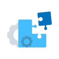 illustration of puzzle pieces and gear mechanism. integration, system settings, UI customization, compatibility. for software development, process optimization or adjustments in apps and websites vector