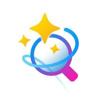 Modern illustration of magnifying glass with AI sparkle icon. artificial intelligence assistance, smart search, intelligent detection tool. Gradient style, futuristic concept for technology vector