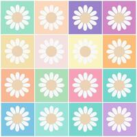 Retro style pattern with simple daisy flowers in pastel colour grid vector