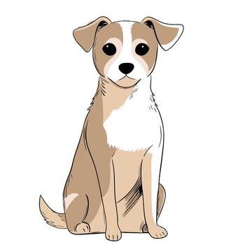 Sketch style dog in soft colors. Marker drawing with gentle outline. Calm and friendly look. vector