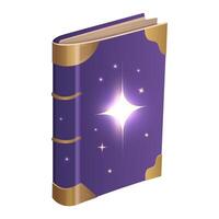 Purple glowing magic book. Illustration with mystical light and enchanted details. Ideal for fantasy designs. vector
