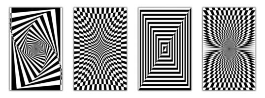 High-impact optical illusions with exploding vortexes, expanding rings, and pulsating geometry. Perfect for techno themes, rave posters, and digital visuals. vector