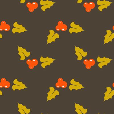 Simple holly berry seamless pattern. Christmas seamless pattern on dark background. Hand drawn flat cartoon style. Perfect for gift wrapping paper, textile, fabric and so on