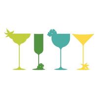 A collection of silhouettes of cocktail glasses, each of which is uniquely decorated with flowers on a white background. vector