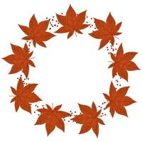 Autumn leaves circle frame. A circular frame made of briown leaves. Minimalist and clean flat design, perfect for autumn-themed compositions, greeting cards, or seasonal decorations. vector