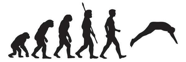 Evolution of the human from Darwin to the swimming. Silhouettes with the different steps of evolution. illustration vector