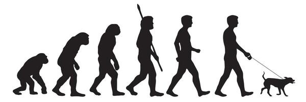 Evolution of the human from Darwin to friend of animals. Silhouettes with the different steps of evolution to pet friendly. illustration vector