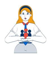 Female leader caring about employees doodle illustration concept. HR empathy responsibility. Human resources manager staff retention cartoon 2D character isolated on white. Hand drawn metaphor vector