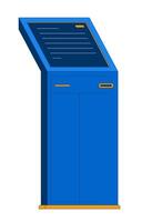 Interactive touchscreen self service kiosk terminal 2D cartoon object. Check-in touch screen display device. Bank technology isolated element flat clip art on white. Spot illustration vector