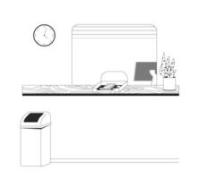 Empty bank counter with money tray outline illustration. Teller station. Cashier interior setup. Professional banking service desk 2D line scene isolated on white. Monochrome ink linear image vector