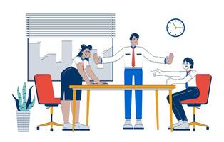 Conflict resolution doodle cartoon illustration. Business mediation negotiation. HR manager calming down colleagues argument 2D flat characters isolated on white. Doodleart hand-drawn drawing colorful vector