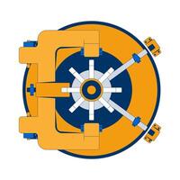 Circular bank vault wheel 2D cartoon object. Armored lock safe steel door with locking mechanisms. Secure banking protection isolated element flat clip art on white. Spot illustration vector