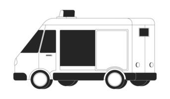 Secure armored bank transport van 2D line object. Cash in transit truck. Valuables transfer transportation. Security vehicle isolated clipart ink outline item. Monochrome spot illustration vector